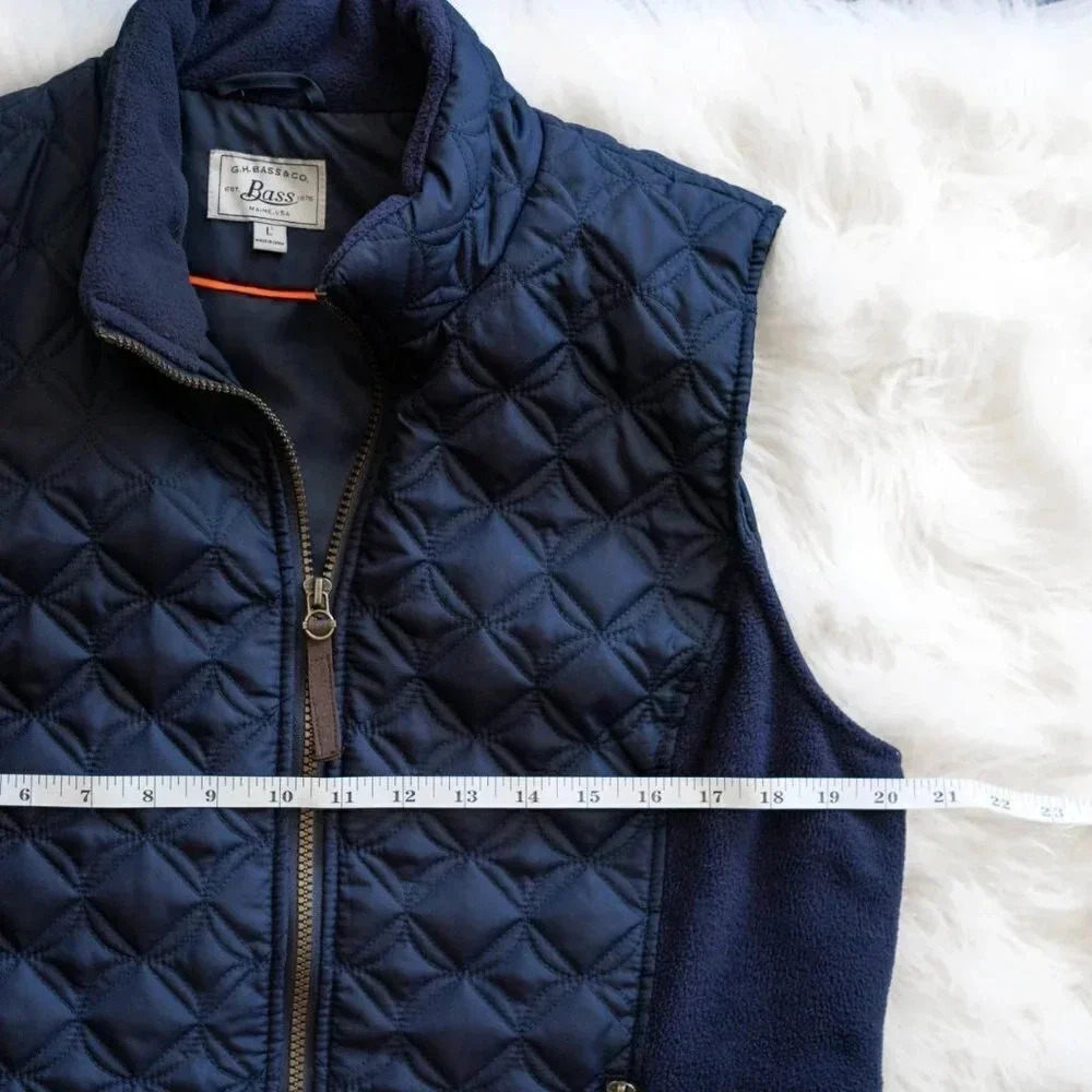 G.H. BASS VEST SZ L NAVY BLUE QUILTED PUFFER FLEECE FULL ZIP POCKETS MADE IN USA - Picture 6 of 9